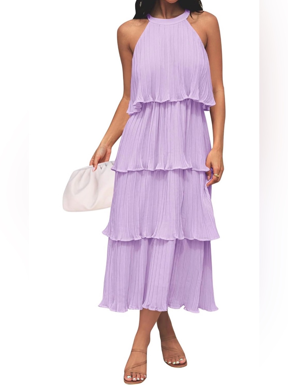 Sleeveless Halter Midi Dress in Lavender
